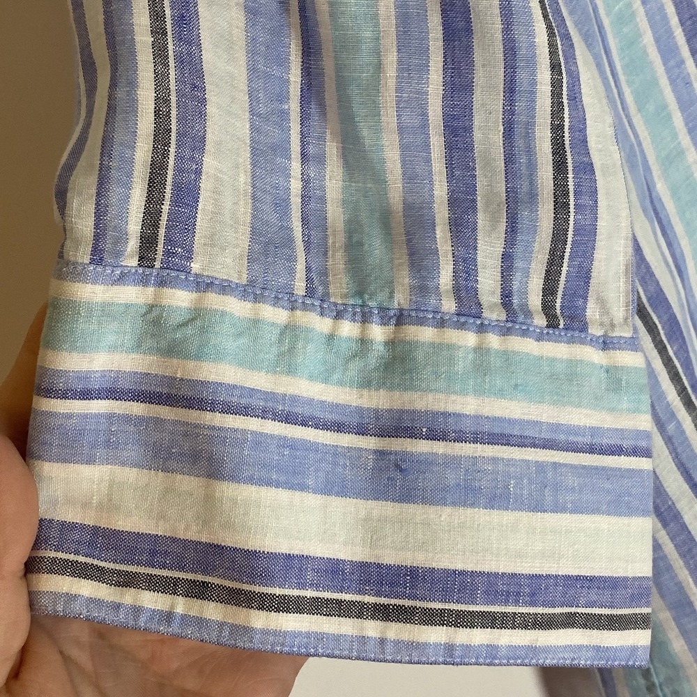 Chicos Top Womens 1 Medium Blue Multi Striped 100% Linen Button Up Boho Nice M - Picture 5 of 16